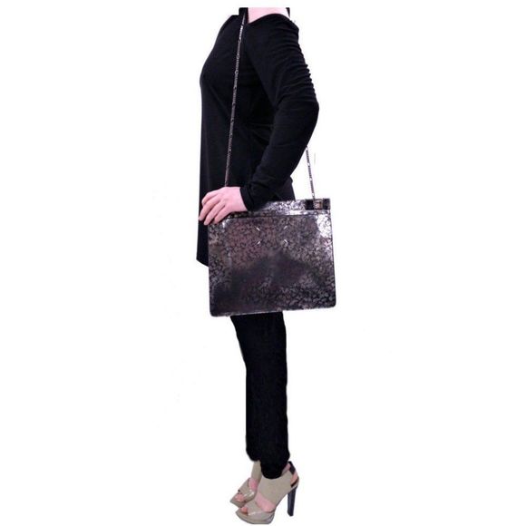 MAISON MARTIN MARGIELA Silver & Black Metallic Printed Handbag Large Clutch - Picture 9 of 10